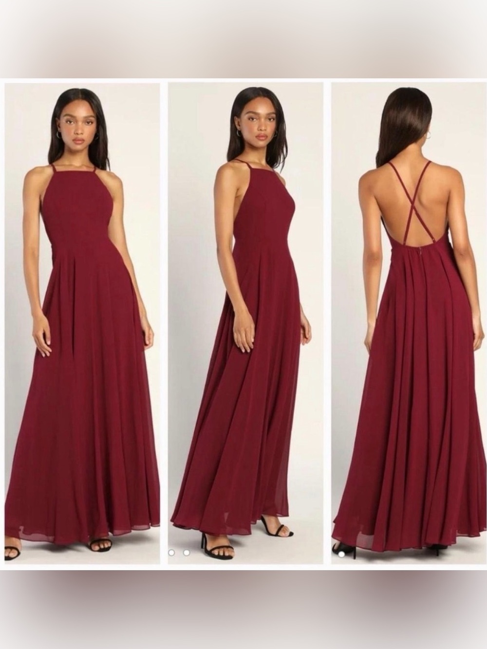 Lulu’s medium burgundy, red flowing spaghetti strap evening dress formal NWT